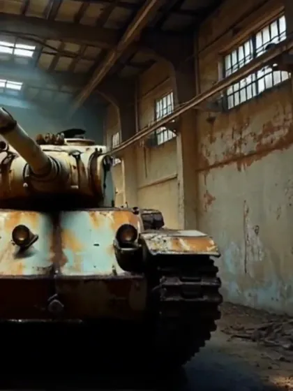 Een oude tank toegevoegd in een lege loods