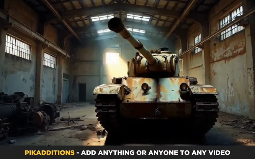 Een tank toegevoegd in een lege loods