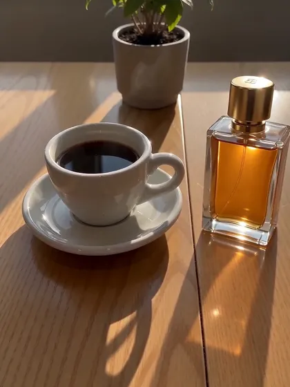 Een parfumflesje toegevoegd aan een cafétafeltje